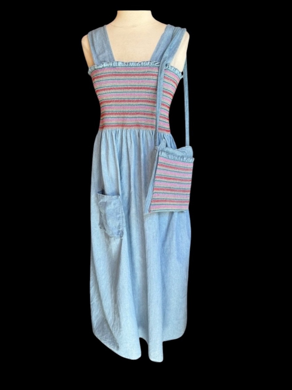Vintage Handmade Lightweight Denim Smocked Sundress w/Matching Purse
